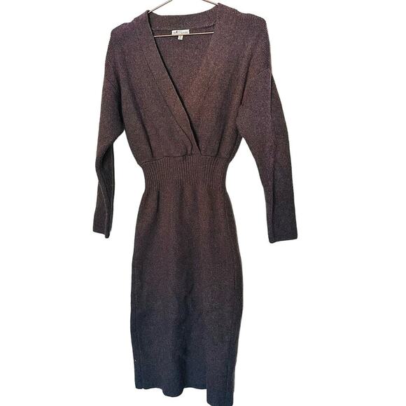 MOON RIVER Faux Brown Sweater Long Sleeves V-Neck Wrap Dress Size Extra Small - Picture 4 of 14